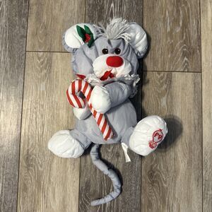 Vintage Fisher-Price Puffalump Gray Christmas Mouse Nylon Plush 1987 EUC
